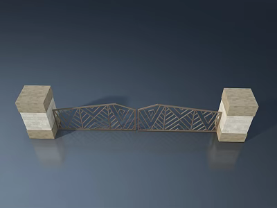 Metal Swing Door With Intricate Geometric Patterns And Brick Pillar Frames 3d model