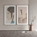 Two Framed Classical Female Portrait Paintings With Traditional Attire And Hair Ornaments For Interior Decor