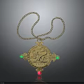 Exquisite Gold Necklace with Lion Design Pendant and Green Red Gemstones
