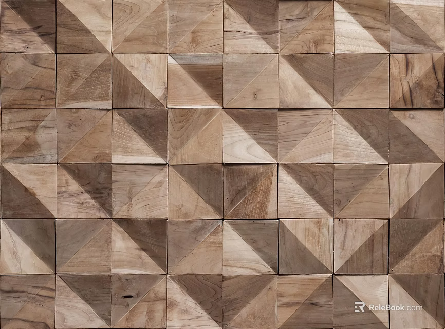Wooden Wall Panel With Modern Geometric Triangular Wood Tiles And Natural Texture 3d model 