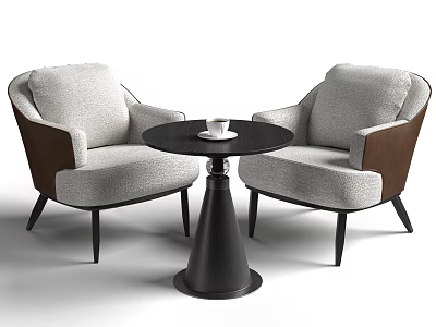 Modern Chair And Table Set With Two Upholstered Armchairs Round Dark Wood Table 3d model