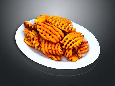 Crispy Golden Waffle Fries Perfectly Cooked Served on White Plate Appetizing Snack 3d model