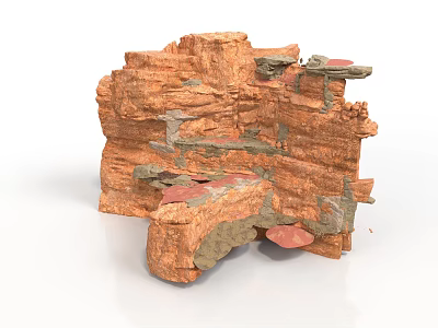 Layered Red And Gray Rock Formation 3D Model With Mossy Patches 3d model