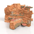 Layered Red And Gray Rock Formation 3D Model With Mossy Patches