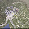 Aerial Planning of Mountainous Area Integrated Development with Buildings Roads Green Spaces and Waterbody