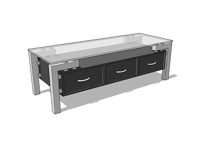 Modern Coffee Table With Glass Top And Three Drawers Metal Frame Design 3d model
