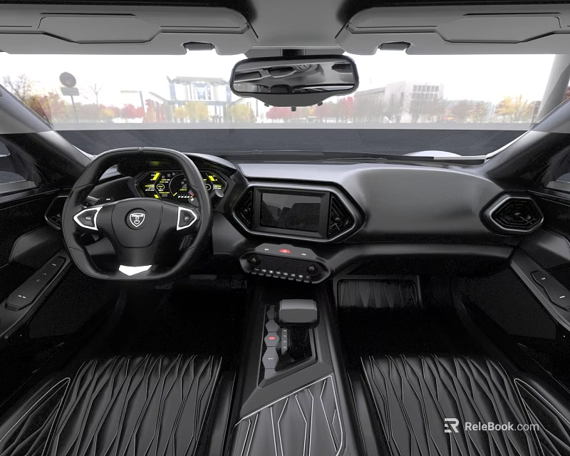 Luxury Car Interior With Black Leather And Modern Dashboard 3d model 