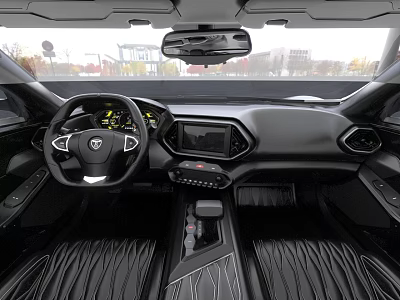 Luxury Car Interior With Black Leather And Modern Dashboard 3d model