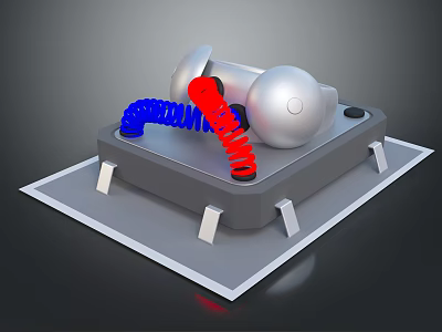 Mechanical Device Structure With Gray Base Silver Spheres Blue Red Coils And White Support Legs 3d model
