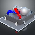 Mechanical Device Structure With Gray Base Silver Spheres Blue Red Coils And White Support Legs