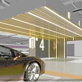 Modern Indoor Parking Garage With Number 4 Entrance Cars Bright Lighting And Pedestrians