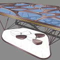 Modern Geometric Metal Frame Pergola With Transparent Roof And Seating Space