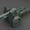 Vintage Artillery 3D Model with Large Wheels Barrel and Shield Components 3d model