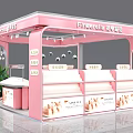 Pink Beauty Salon Kiosk With Green Plants Counter And Display Shelves