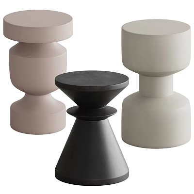 Modern Minimalist Side Tables with Stacked Cylinder Design in Pastel Pink Black and Beige 3d model