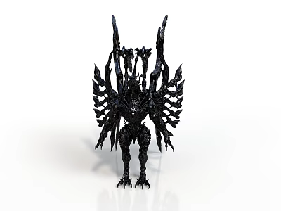 Black Mythical Creature Sculpture With Intricate Spiked Wings And Dark Details 3d model