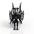 Black Mythical Creature Sculpture With Intricate Spiked Wings And Dark Details