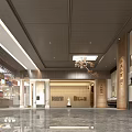 Chinese Style Cultural Center Interior Hall With Wooden Ceiling And Calligraphy Decorations