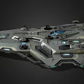 Futuristic Spaceship 3D Render With Mechanical Details Blue Lights And Armored Hull