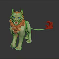 Mythical White Lion With Horns Red Mane And Curled Red Tail Figure