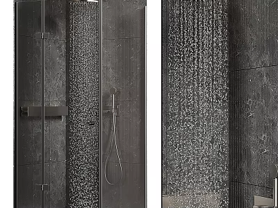 Black Rainfall Shower Head With Handheld Spray In Modern Bathroom Tile Wall 3d model