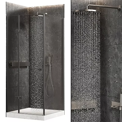 Black Rainfall Shower Head With Handheld Spray In Modern Bathroom Tile Wall 3d model