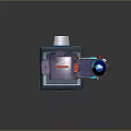 Cartoon Style Mechanical Device With Red Flag Antenna Blue Glowing Component Purple Gray Structure Base