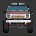 Gray and Dark Blue Off Road Pickup Truck With Large Tires Red Rims Open Bed