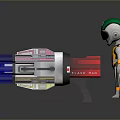 Cartoon Style Sci Fi Game Character in Yellow White Outfit With Helmet And Large Weapon