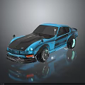 Blue Retro Modified Sports Car With Sleek Body And Green Accent Wheels