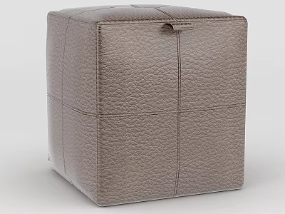 Brown Leather Square Ottoman With Textured Surface And Stitched Design 3d model