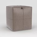 Brown Leather Square Ottoman With Textured Surface And Stitched Design 3d model