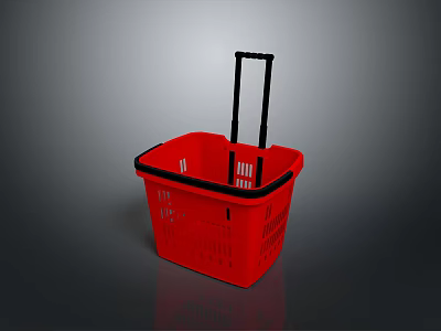 Red Plastic Shopping Basket With Black Handle On Gray Background 3d model