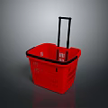 Red Plastic Shopping Basket With Black Handle On Gray Background