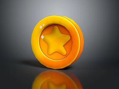 Yellow Circular Shiny Object with Central Star Shape and Glossy Finish on Dark Background 3d model