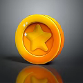 Yellow Circular Shiny Object with Central Star Shape and Glossy Finish on Dark Background