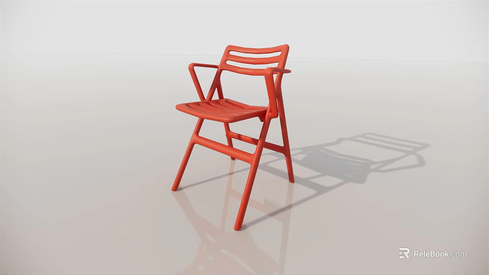 Red Folding Leisure Chair With Slatted Backrest Armrest And Modern Design 3d model 