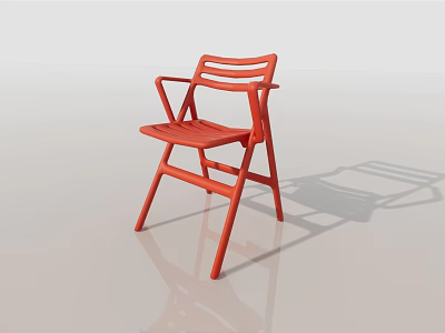 Red Folding Leisure Chair With Slatted Backrest Armrest And Modern Design 3d model