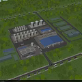 Aerial View of Industrial Plant with Silos Factory Buildings Surrounded by Greenery