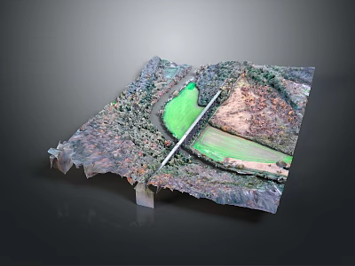 3D Terrain Model Display With Green Areas Road Trees And Rolling Hills 3d model