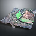 3D Terrain Model Display With Green Areas Road Trees And Rolling Hills