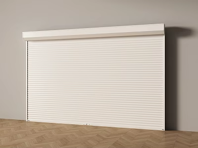 White Roller Shutter Installed On Gray Wall With Wooden Floor Interior 3d model
