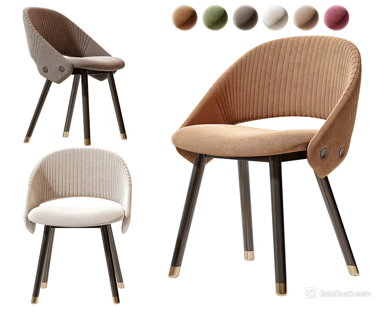 Modern Single Chair with Curved Backrest Knitted Fabric Black Legs and Multiple Colors 3d model 