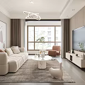 Modern Living And Dining Room Interior With Beige Sofa White Coffee Table Large Window Rug Accent Chair TV Cabinet
