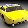 TVR Yellow Sports Car With Union Jack Roof And Front Round Headlights Honeycomb Grille