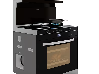 Modern Integrated Kitchen Appliance With Built-in Oven Gas Stove And Range Hood 3d model