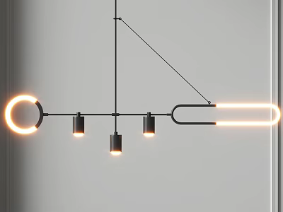 Stylish Modern Black Frame Chandelier With Circular And Linear LED Light Design 3d model
