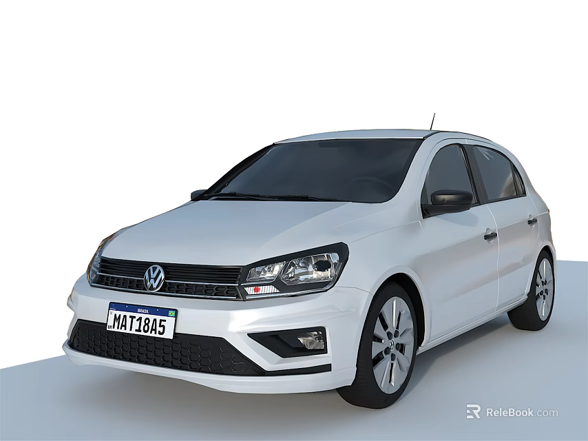 White Volkswagen Compact Hatchback With Modern Design And Black Wheels Front View 3d model 