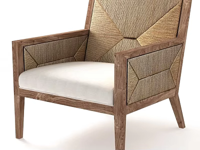Modern Accent Chair With Wooden Frame White Cushion And Geometric Backrest 3d model