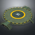 Circular Helicopter Landing Pad With Yellow Circle White H Green Surface And Ramps